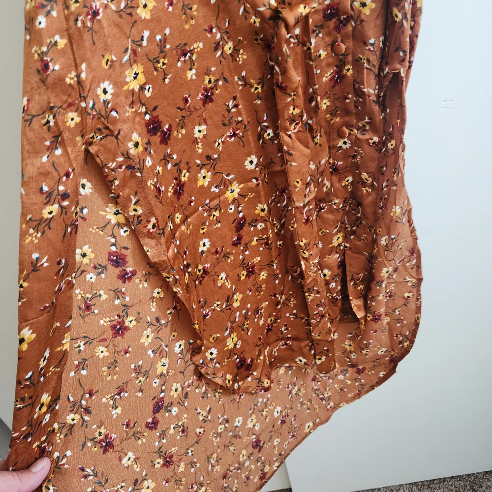 Lovestitch Rust Floral Wrap Midi Dress Boho Chic Tie Waist - Picture 8 of 10